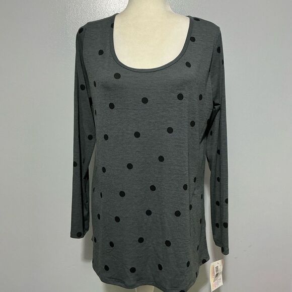 Women's LuLaRoe Grey Tunic Top w Black Dots "Lynnae" Print, Size Large NWT's - Picture 4 of 9